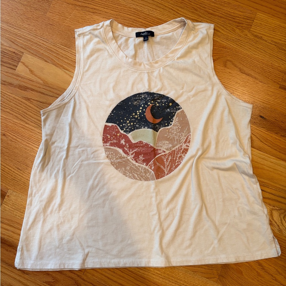 Angels Cream and multi colored Graphic Muscle Tee
